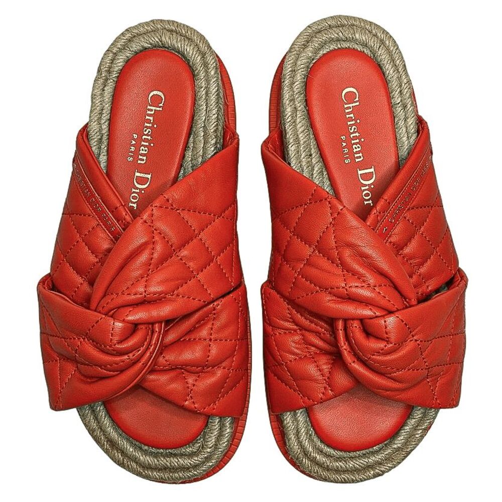 Dior D-Twist Cannage Quilted Orange Slides EU 36.5 Designer Sandals Slip On Flat - Picture 4 of 13